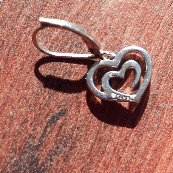 Sterling Silver Diamond Heart Earrings - Picture 3 of 3